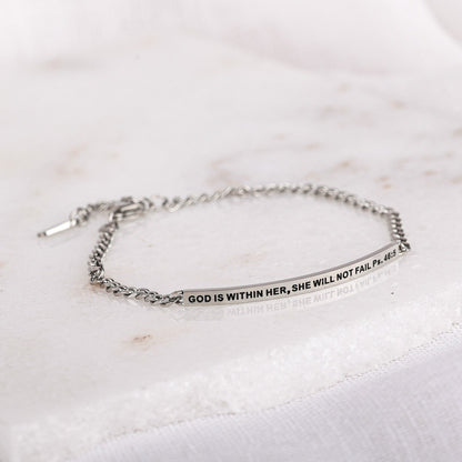 engraved silver chain religious bracelet