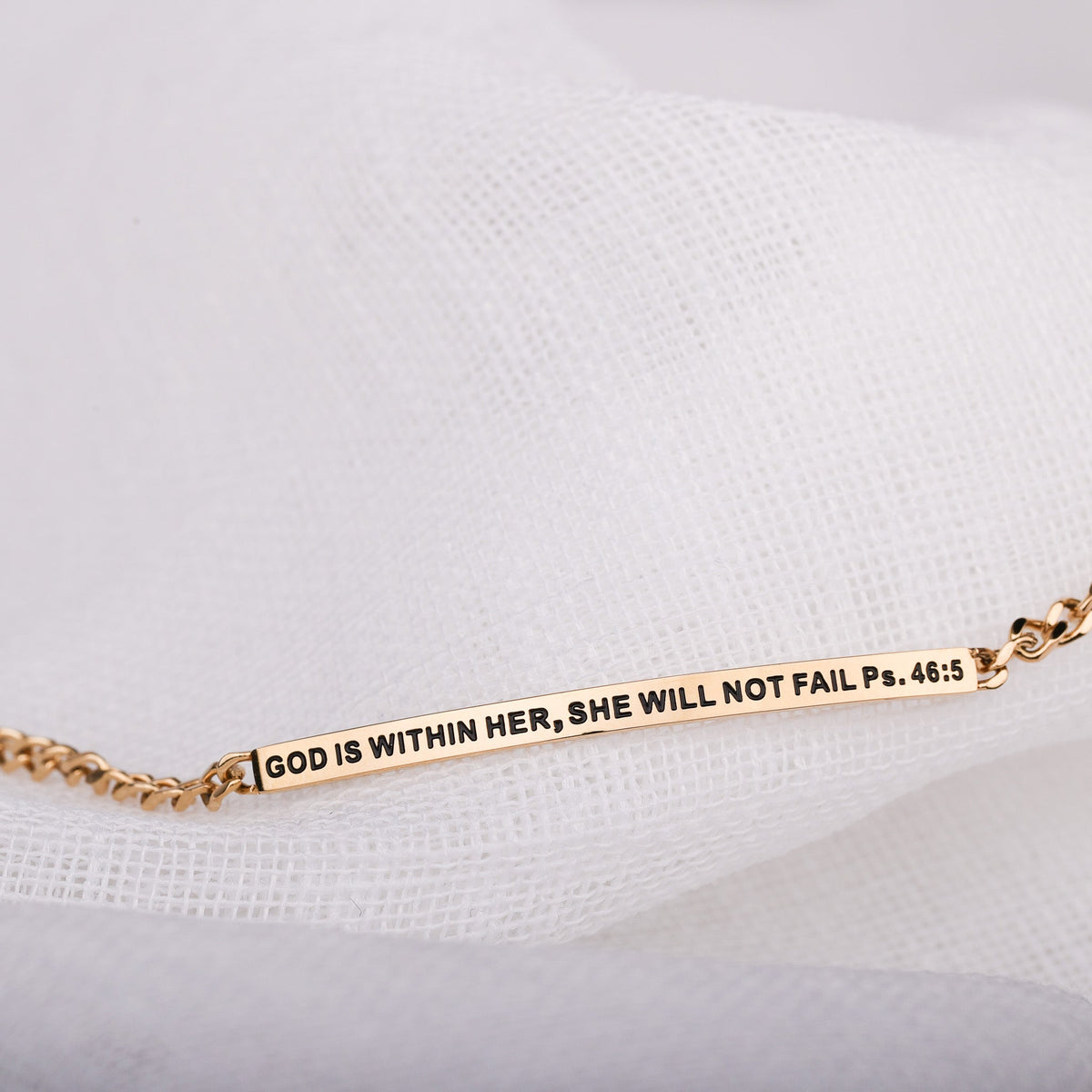 GOD IS WITHIN HER, SHE WILL NOT FAIL- DAINTY CHAIN BRACELET engraved chain bracelet