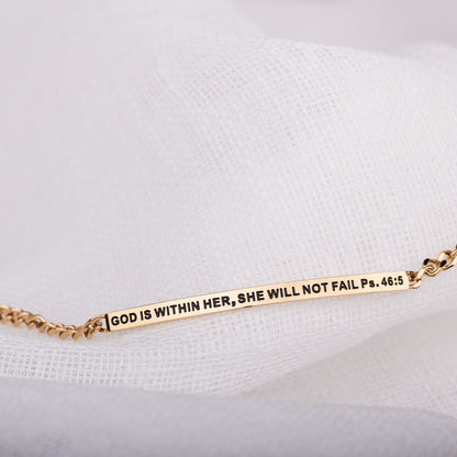 GOD IS WITHIN HER, SHE WILL NOT FAIL- DAINTY CHAIN BRACELET engraved chain bracelet
