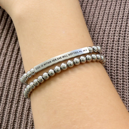 silver beaded message bracelet