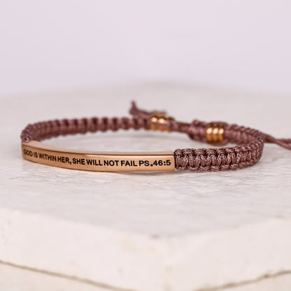 GOD IS WITHIN HER, SHE WILL NOT FAIL engraved bracelet