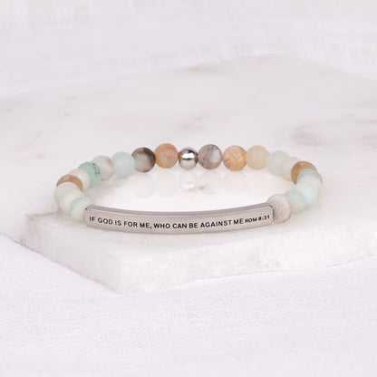 Romans 8:31 inspirational bracelet with engraved Scripture message