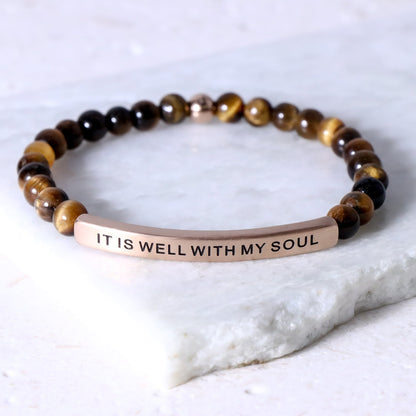 tiger eye beaded inspirational bracelet