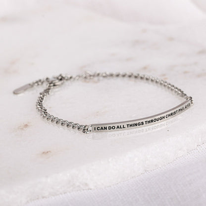 silver chain bracelet with engraved bible verse