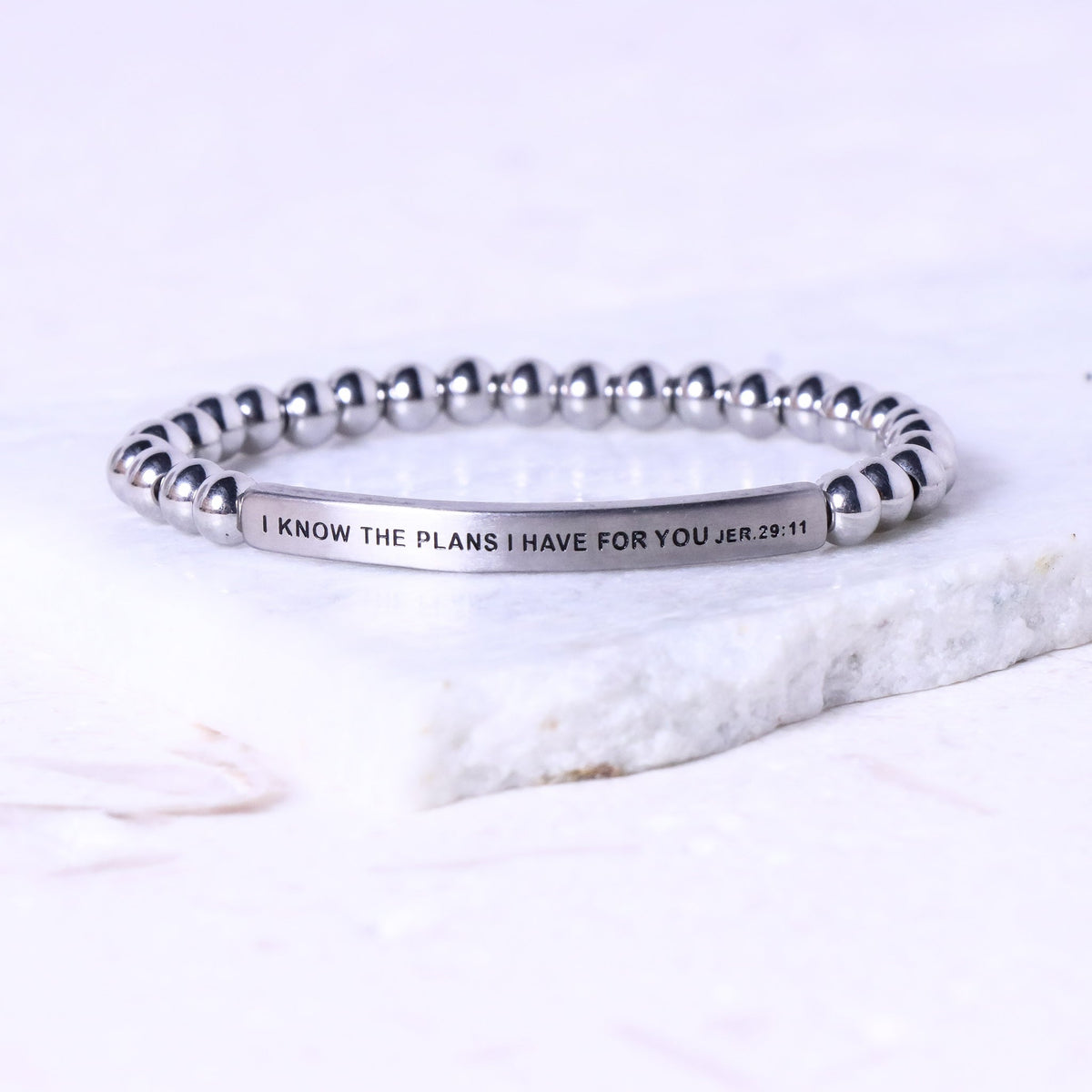 engraved beaded inspirational bracelet