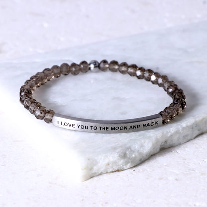 I LOVE YOU TO THE MOON AND BACK inspirational bracelet with engraved message