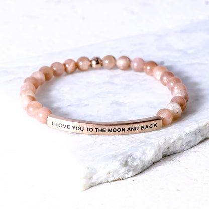 I LOVE YOU TO THE MOON AND BACK engraved beaded bracelet