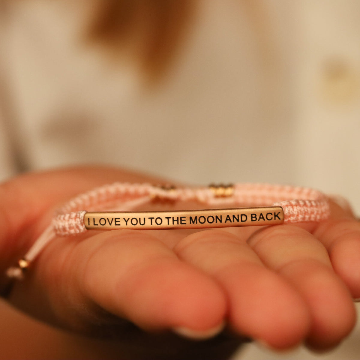 I LOVE YOU TO THE MOON AND BACK bracelet with natural gemstone beads and inspirational message