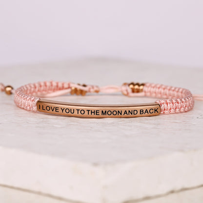 Heartfelt gift bracelet featuring the I LOVE YOU TO THE MOON AND BACK message