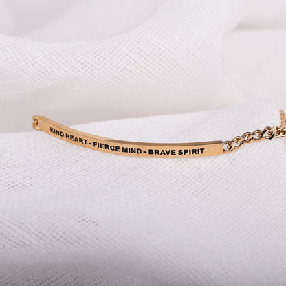 Empowerment chain bracelet with inspirational message for confidence and courage
