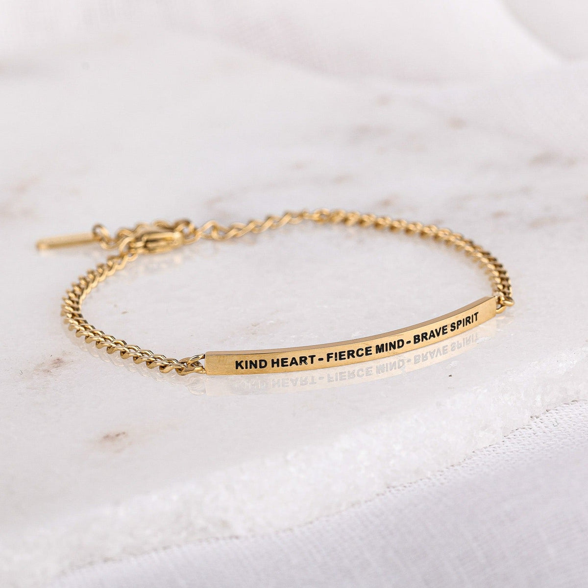 Meaningful chain bracelet with Kind Heart Fierce Mind Brave Spirit inscription