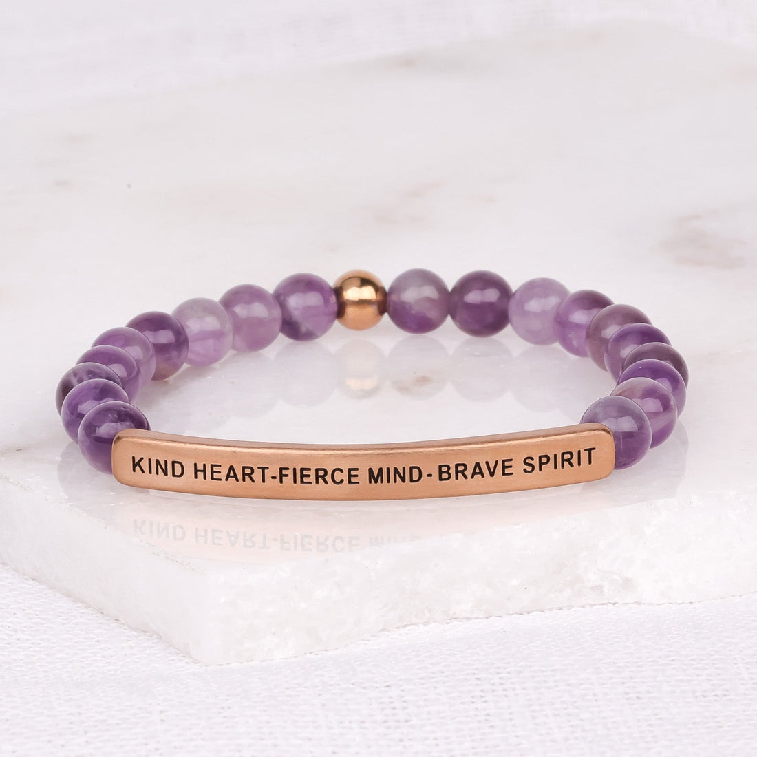 Inspirational bracelet featuring Kind Heart Fierce Mind Brave Spirit message