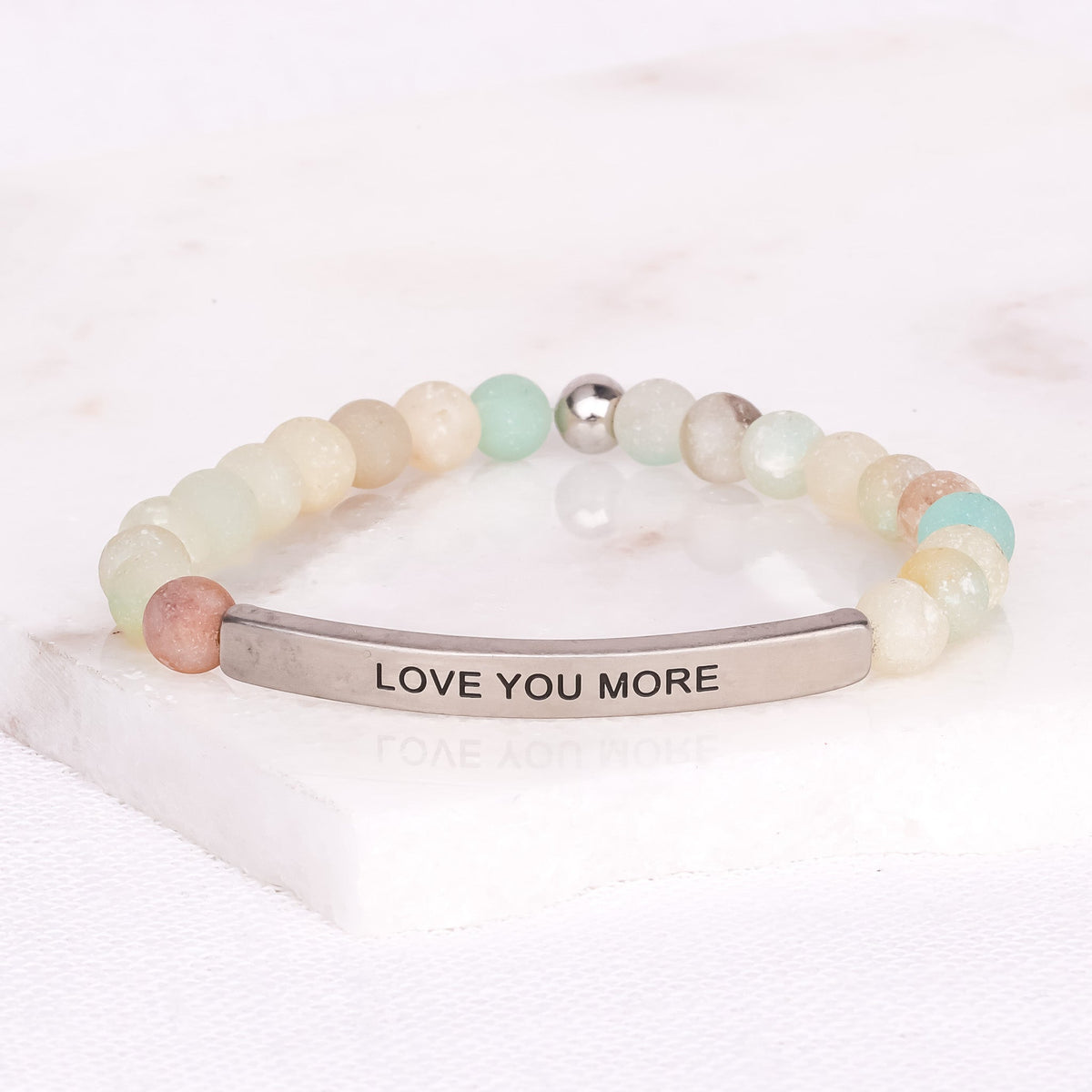 Beaded bracelet engraved with “Love You More”