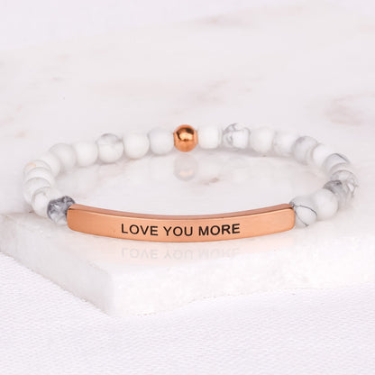 Love You More bracelet with natural gemstone beads and stainless steel message bar