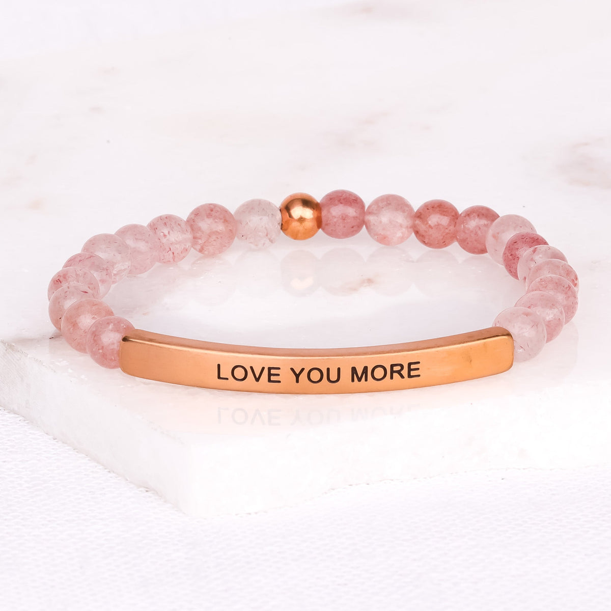 Love You More beaded bracelet with engraved inspirational message