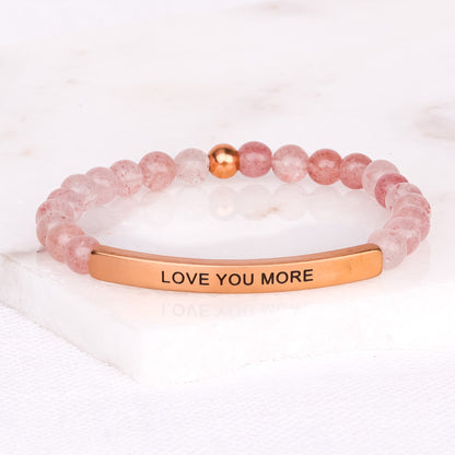 Love You More beaded bracelet with engraved inspirational message