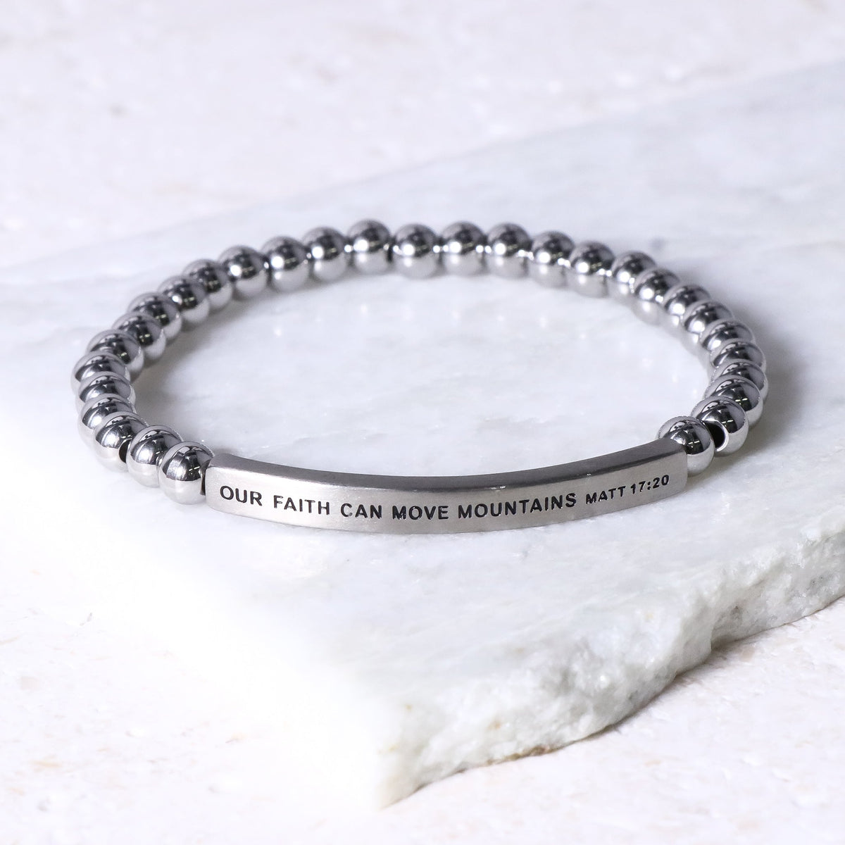 silver beaded engraved bracelet