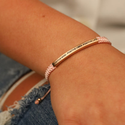 Positive Mind Positive Vibes Positive Life rope bracelet worn on wrist