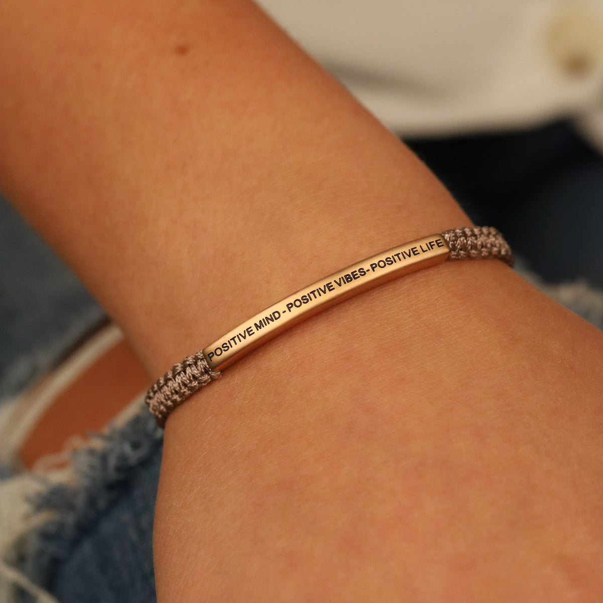 Positive Mind Positive Vibes Positive Life rope bracelet with engraved message