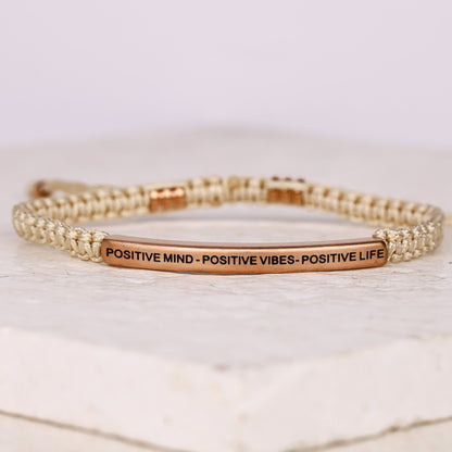 Positive Mind Positive Vibes Positive Life rope bracelet with engraved message