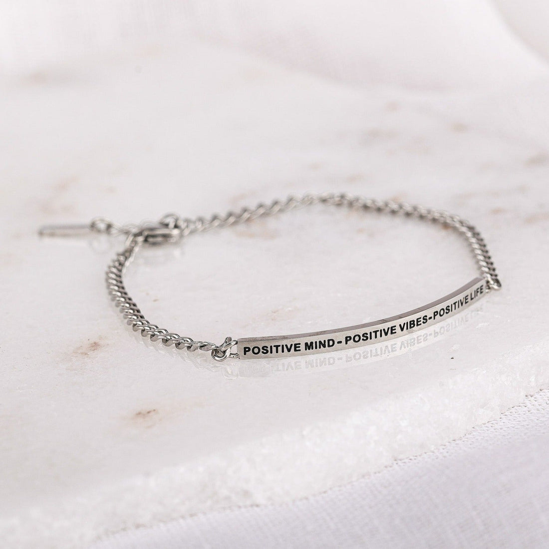 Positive Mind Positive Vibes Positive Life chain bracelet with engraved message