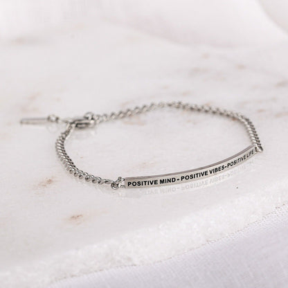 Positive Mind Positive Vibes Positive Life chain bracelet with engraved message