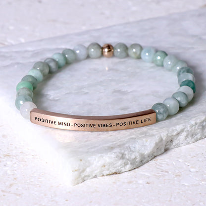 Meaningful positivity bracelet with natural gemstone beads and engraved message
