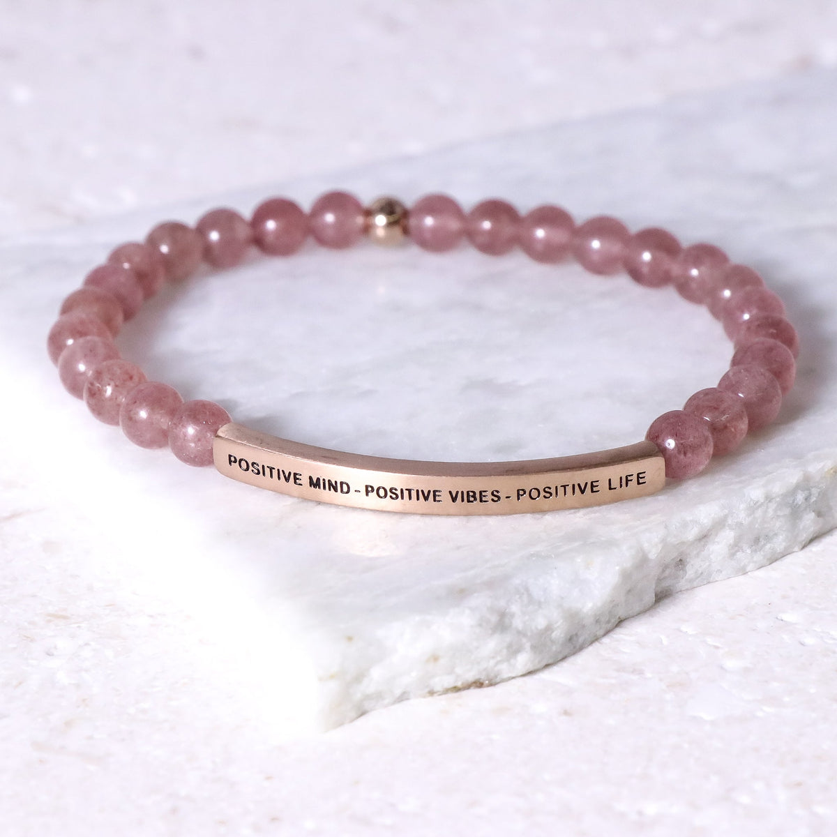 POSITIVE MIND POSITIVE VIBES POSITIVE LIFE bracelet with natural gemstone beads