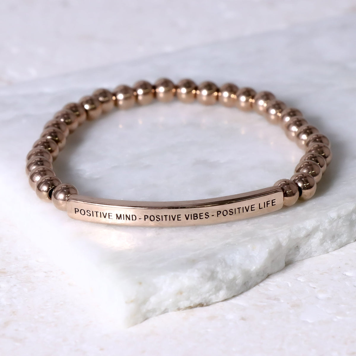rose gold positive message engraved bracelet