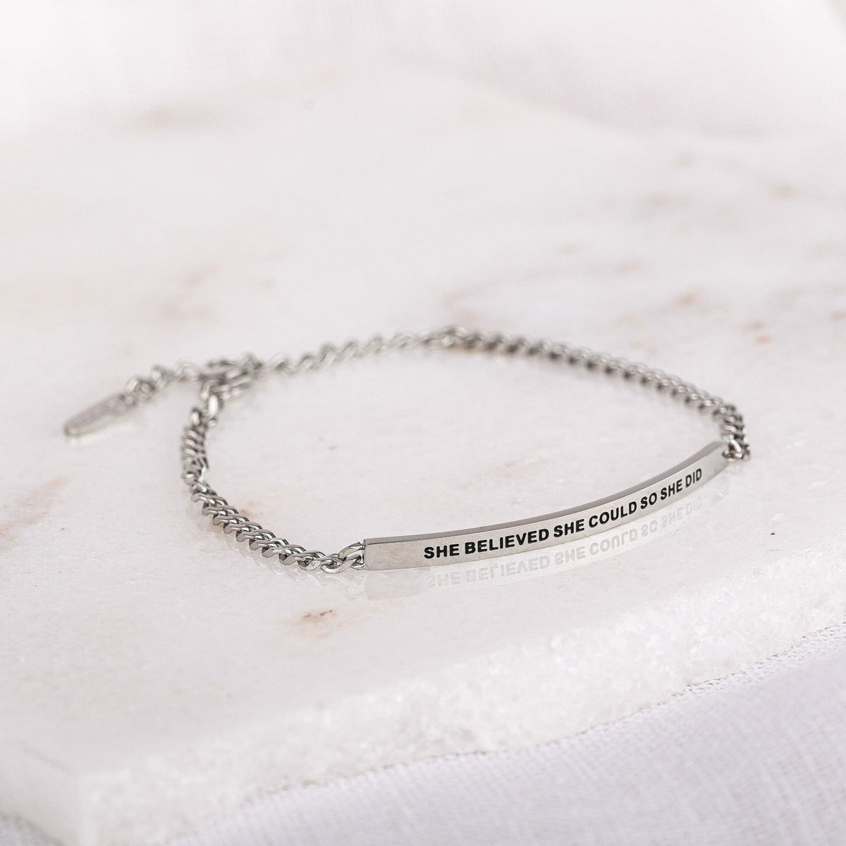 SHE BELIEVED SHE COULD SO SHE DID inspirational chain bracelet