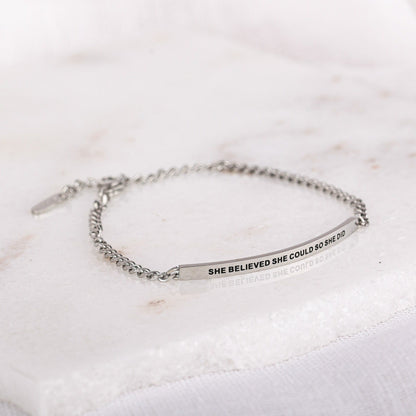 SHE BELIEVED SHE COULD SO SHE DID inspirational chain bracelet
