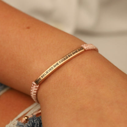 SHE BELIEVED SHE COULD SO SHE DID inspirational rope bracelet