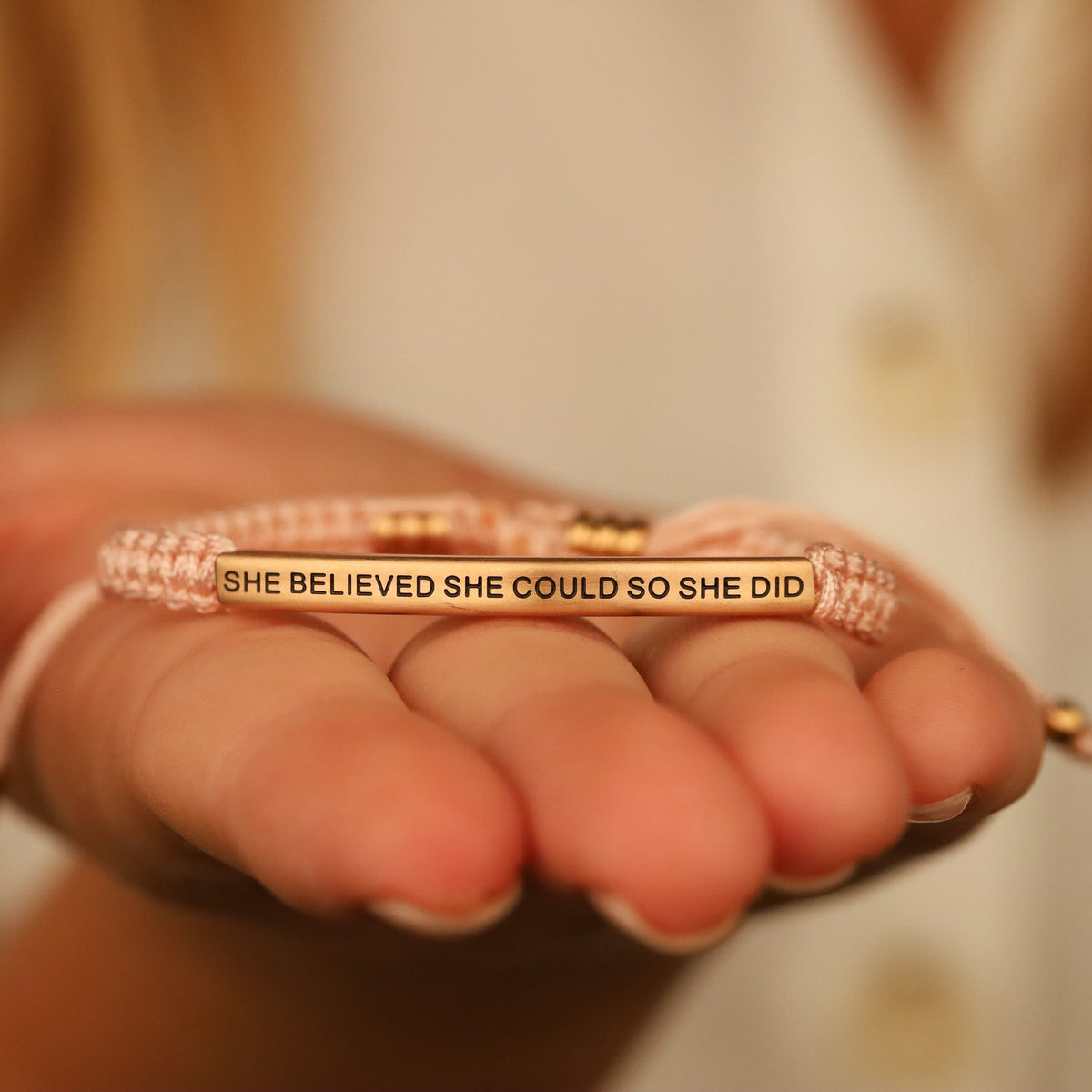 SHE BELIEVED SHE COULD SO SHE DID inspirational rope bracelet