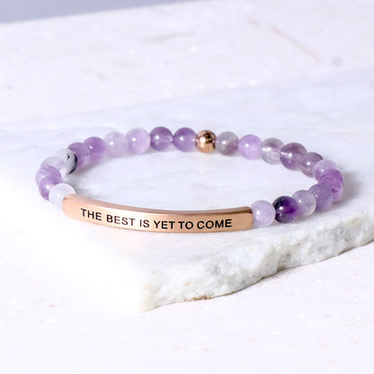 Motivational beaded bracelet featuring The Best Is Yet to Come message of hope and positivity