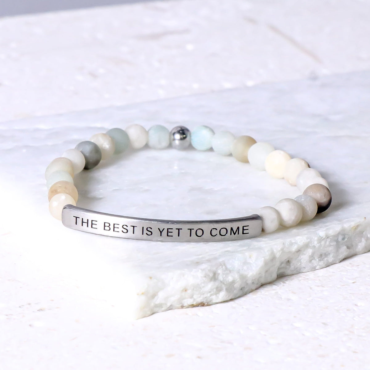  inspirational beaded bracelet with engraved message and natural gemstone beads