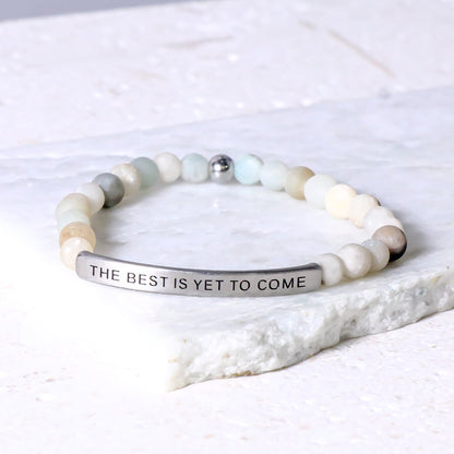  inspirational beaded bracelet with engraved message and natural gemstone beads
