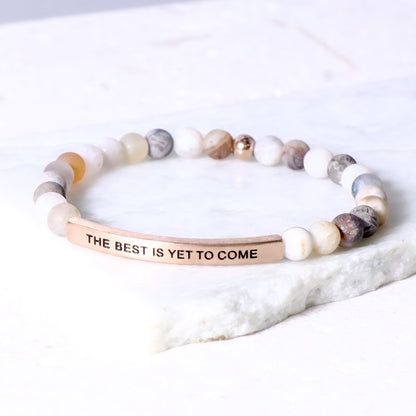 The Best Is Yet to Come inspirational beaded bracelet with engraved message and natural gemstone beads