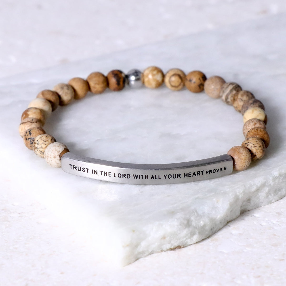 Trust in the Lord with All Your Heart beaded Bible verse bracelet for faith and encouragement