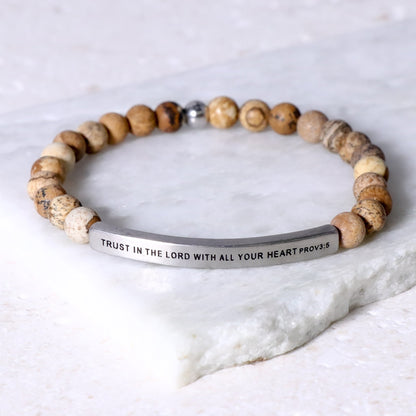 Trust in the Lord with All Your Heart beaded Bible verse bracelet for faith and encouragement