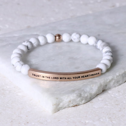 Proverbs 3:5 inspirational gemstone bracelet with Trust in the Lord with All Your Heart message
