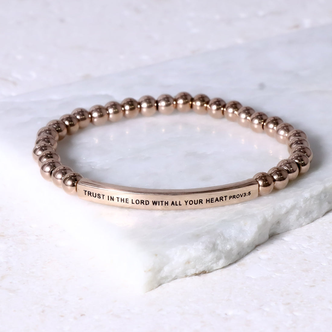 Trust in the Lord with All Your Heart Proverbs 3:5 Christian beaded bracelet with engraved message and gemstone beads
