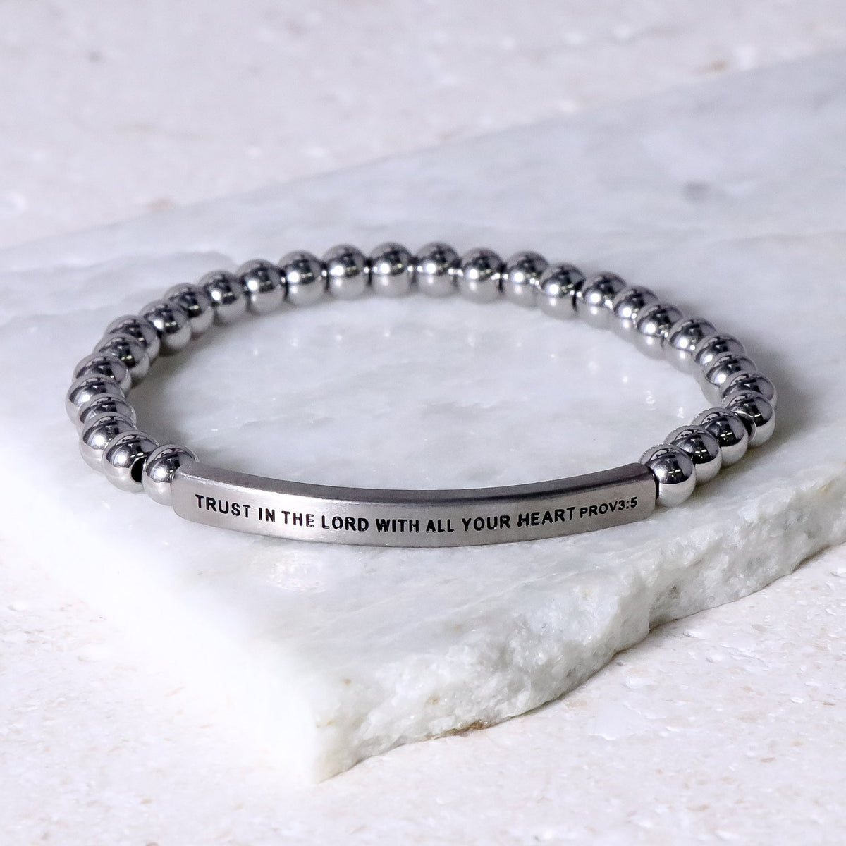 Proverbs 3:5 Christian gemstone bracelet symbolizing faith, trust, and God&