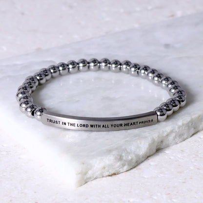 Proverbs 3:5 Christian gemstone bracelet symbolizing faith, trust, and God&