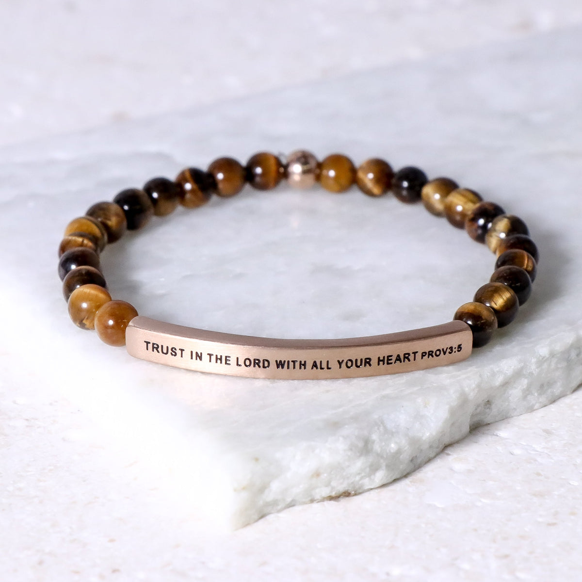  Christian beaded bracelet with engraved message and gemstone beads