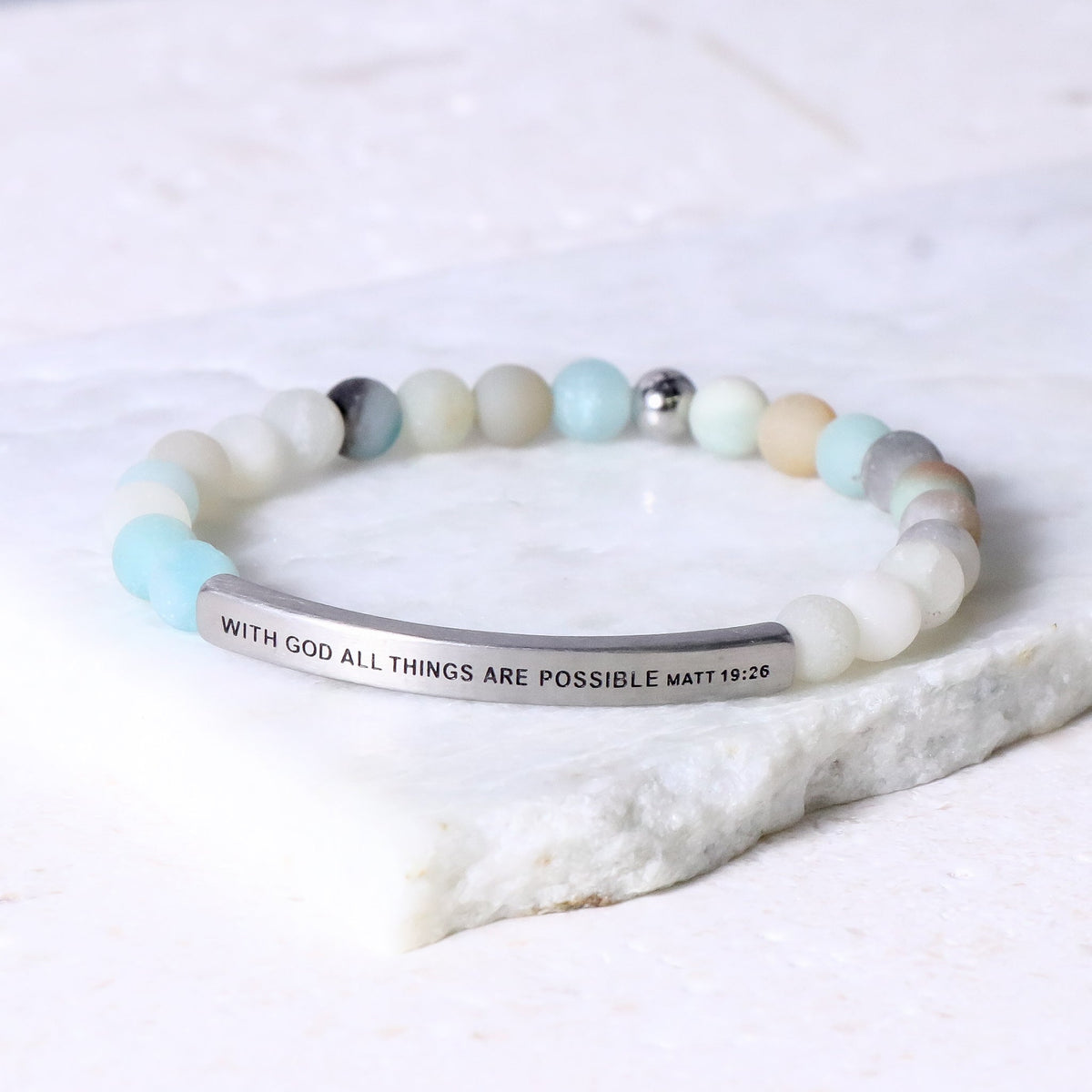 Matthew 19:26 Christian inspirational bracelet with With God All Things Are Possible message