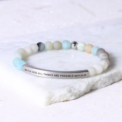 Matthew 19:26 Christian inspirational bracelet with With God All Things Are Possible message