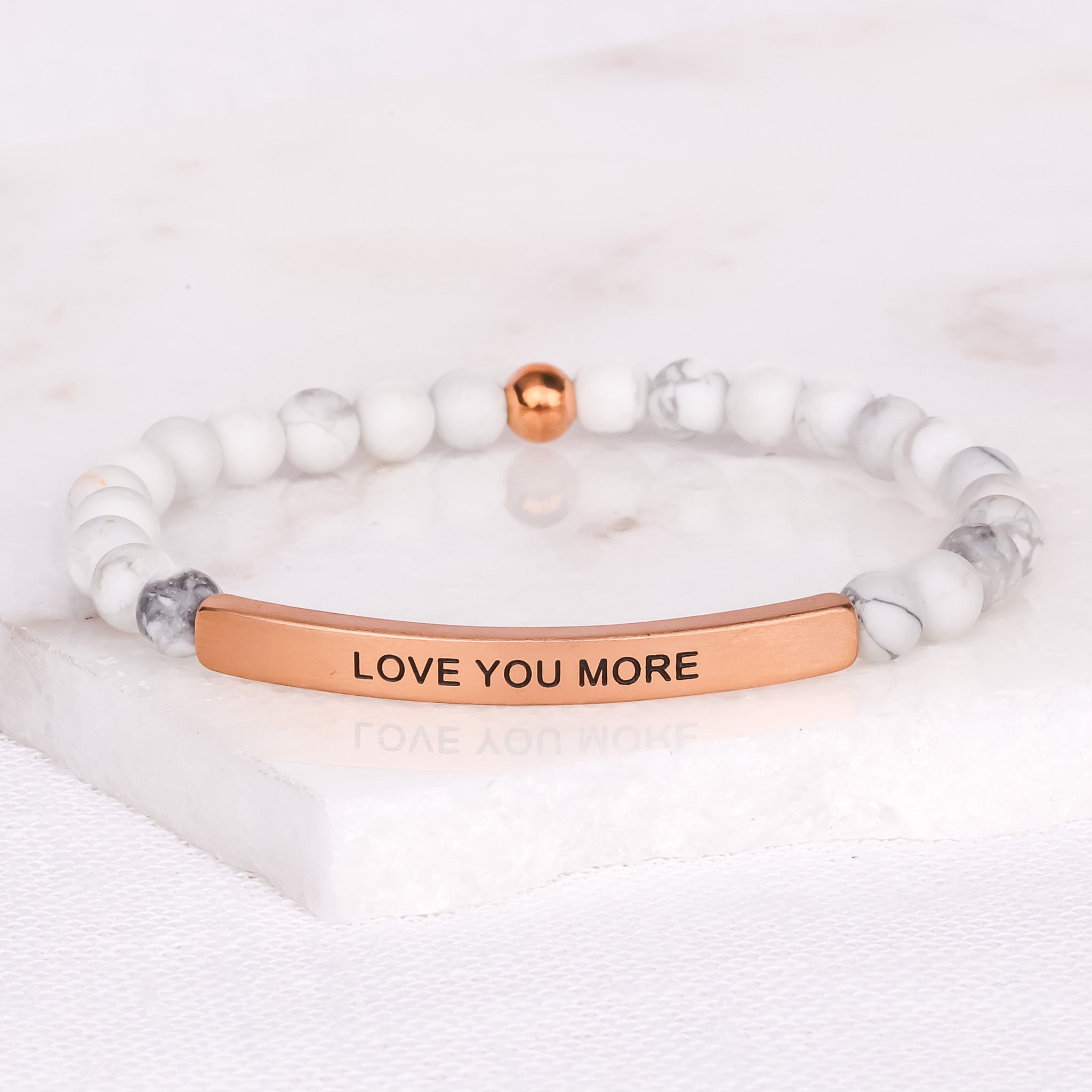 Inspire Me Bracelets -Love You More Howlite Marble / Small (6in-7in) Average Woman Size